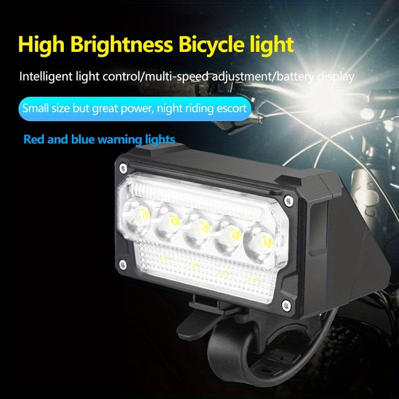 Bicycle Front Light, 5 LED Super Bright with Battery Display, Smart 5 Modes, Light Sensor