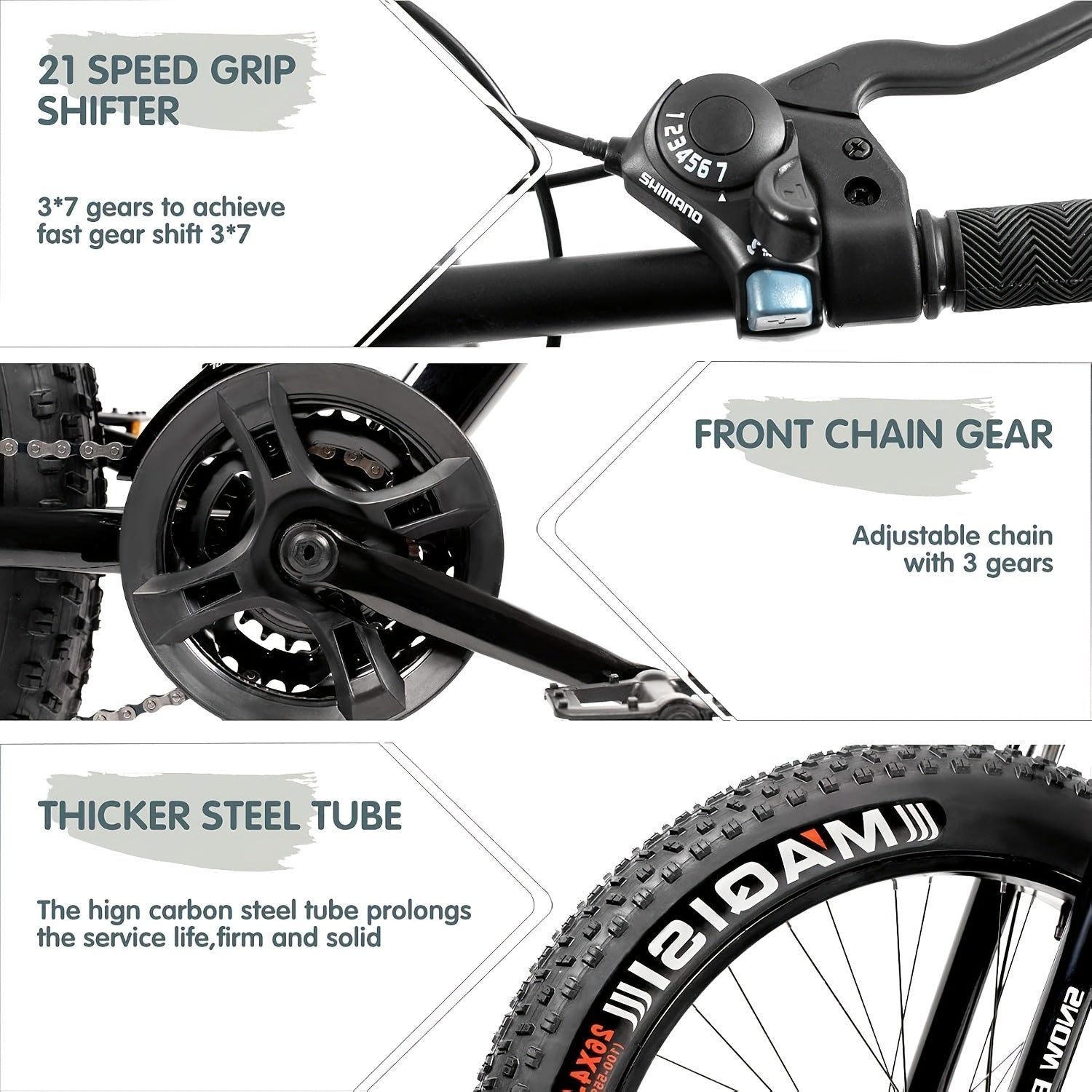 1 Mountain Bike Fat Tire | 26 Inch Wheels, 21 Speed, High Carbon Steel Frame, Double Disc Brake