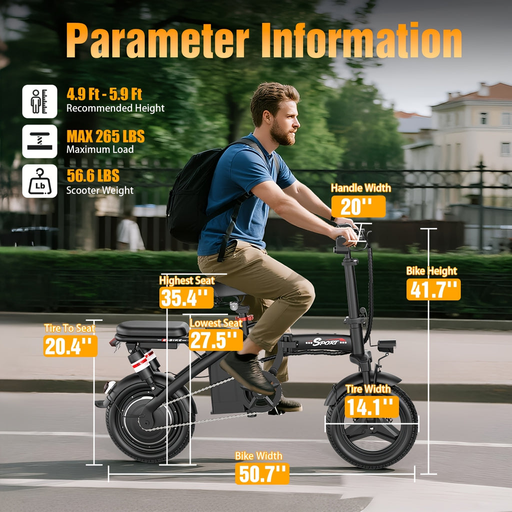 650W Heavy-Duty Adult Electric Bike - 48V E-Bike with Front Headlight, Rear Brake Light & Rapid Charging