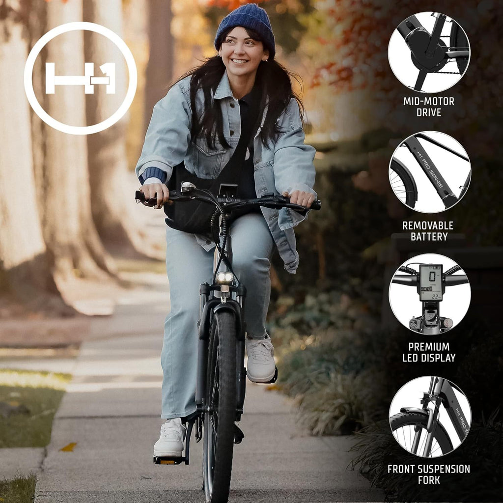 H-1 Pro Series Compass Electric Bicycle with 20 mph Max Speed, 500W Mid Motor
