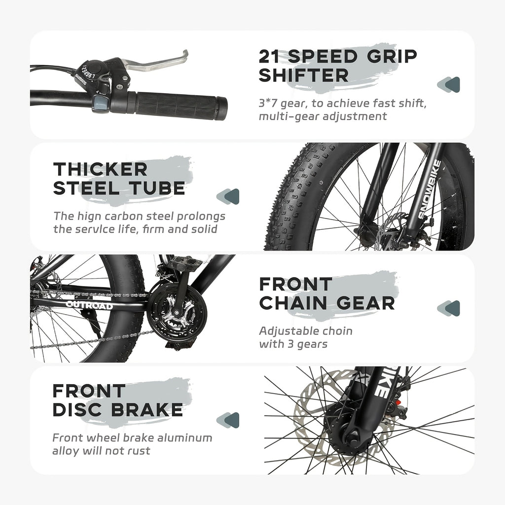 1 Mountain Bike Fat Tire | 26 Inch Wheels, 21 Speed, High Carbon Steel Frame, Double Disc Brake