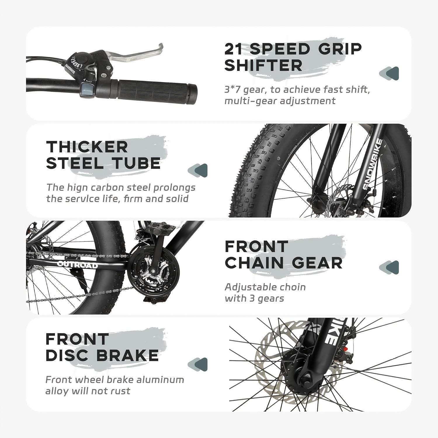 1 Mountain Bike Fat Tire | 26 Inch Wheels, 21 Speed, High Carbon Steel Frame, Double Disc Brake