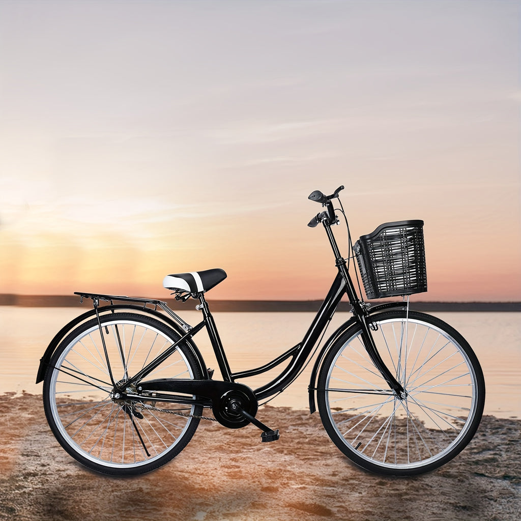 26 Inch Adult Cruiser Bicycle, Commuting Style City Bike with Basket